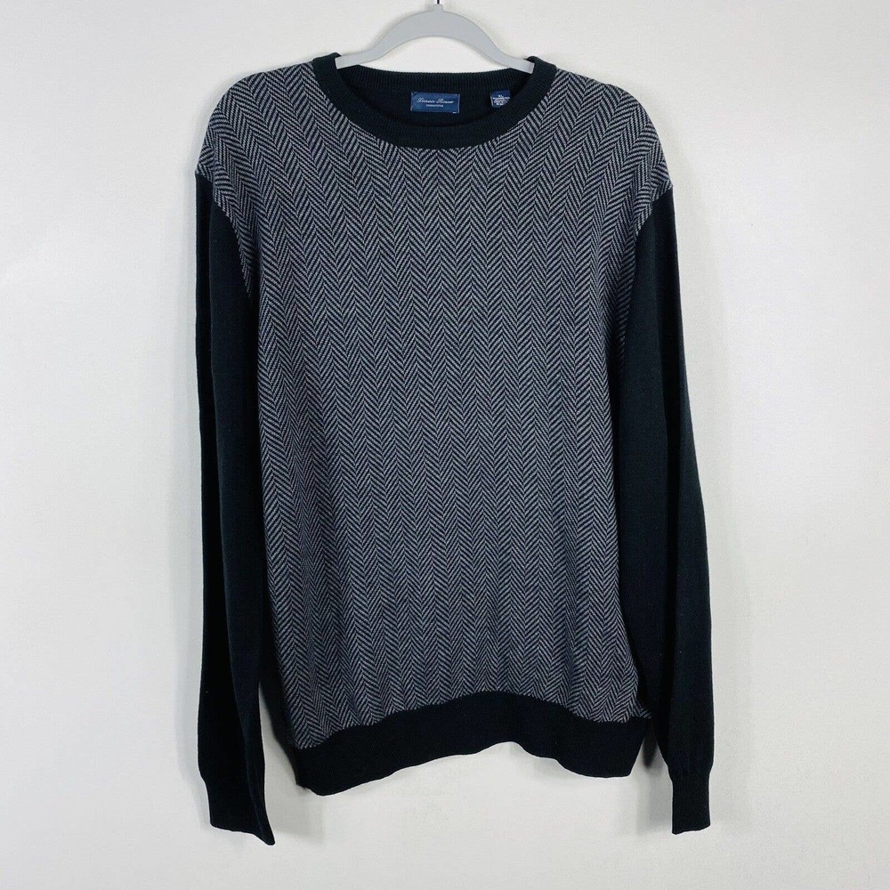 Linea Rossa Size XL Chevron Print Merino Wool Blend Crewneck Sweater Black Gray